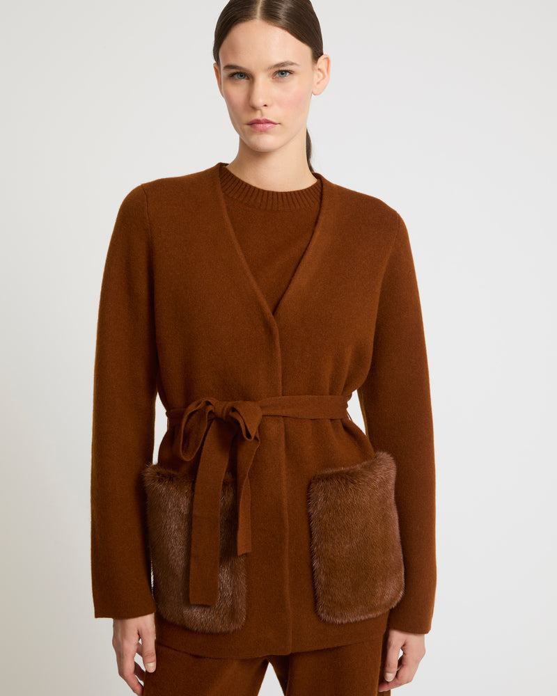 Belted knit and mink jacket - brown - Yves Salomon