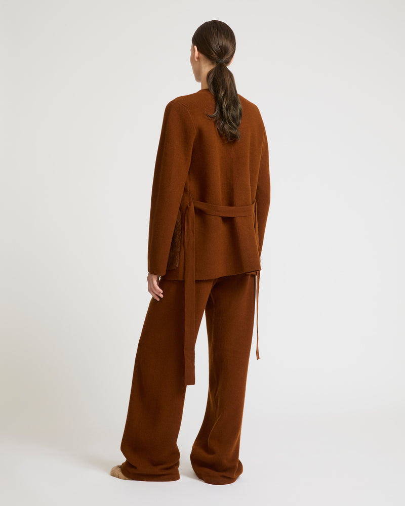 Belted knit and mink jacket - brown - Yves Salomon