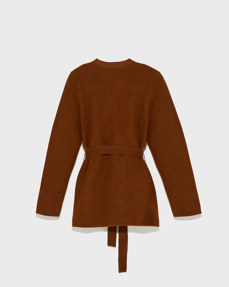 Belted knit and mink jacket - brown - Yves Salomon