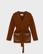 Belted knit and mink jacket