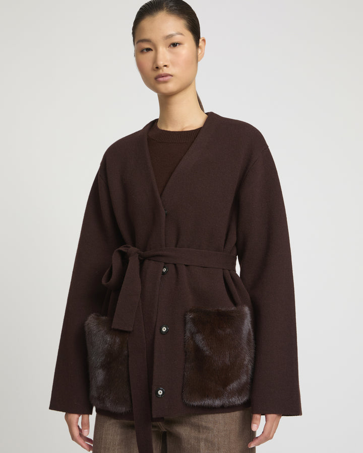 Belted knit and mink jacket