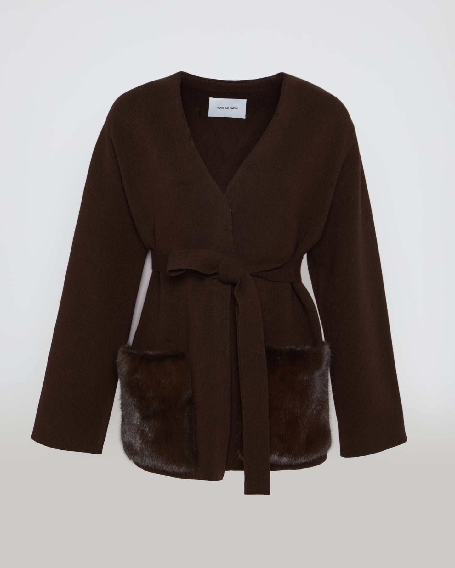 Belted knit and mink jacket