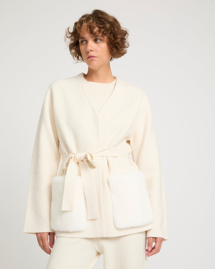 Belted knit and mink jacket