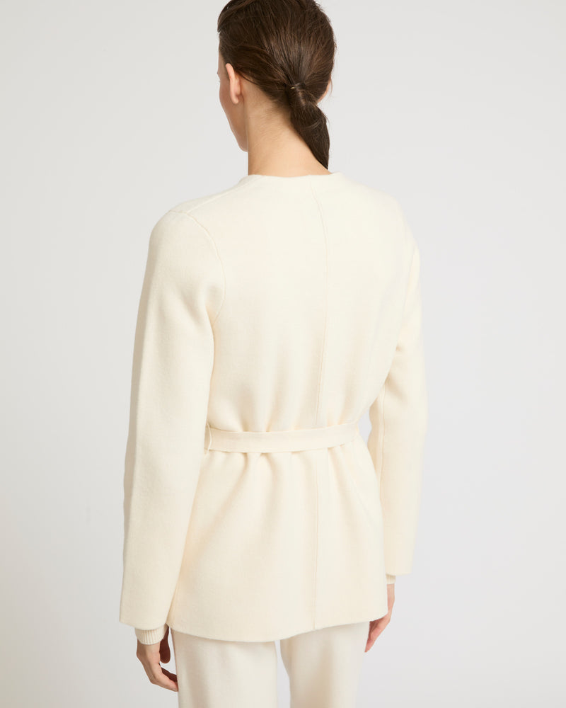 Belted knit and mink jacket - white - Yves Salomon