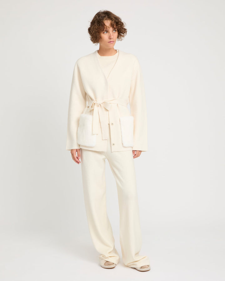 Black Friday - Yves Salomon - Belted knit and mink jacket - white