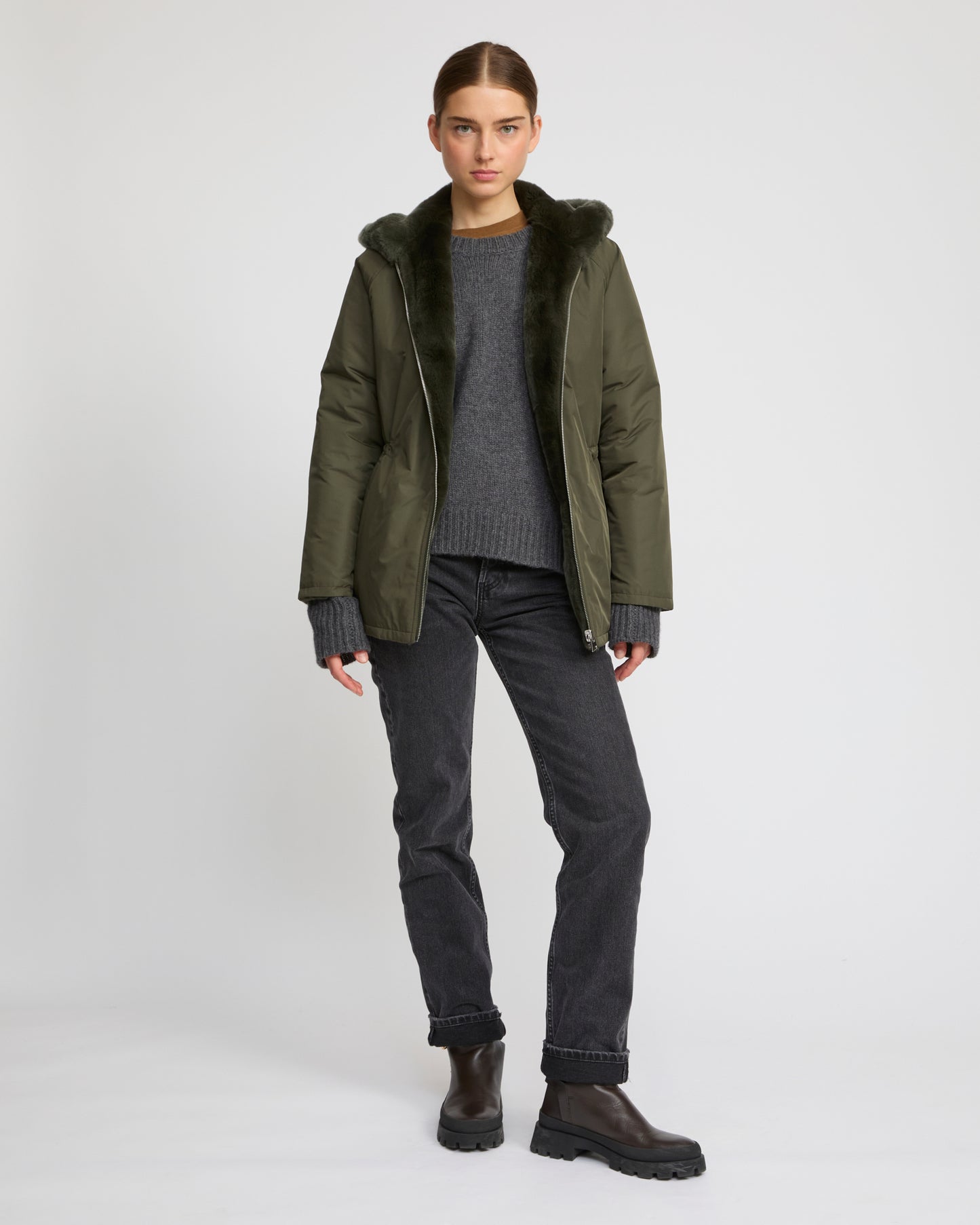Reversible hooded jacket in rabbit rex fur and technical fabric - Yves Salomon