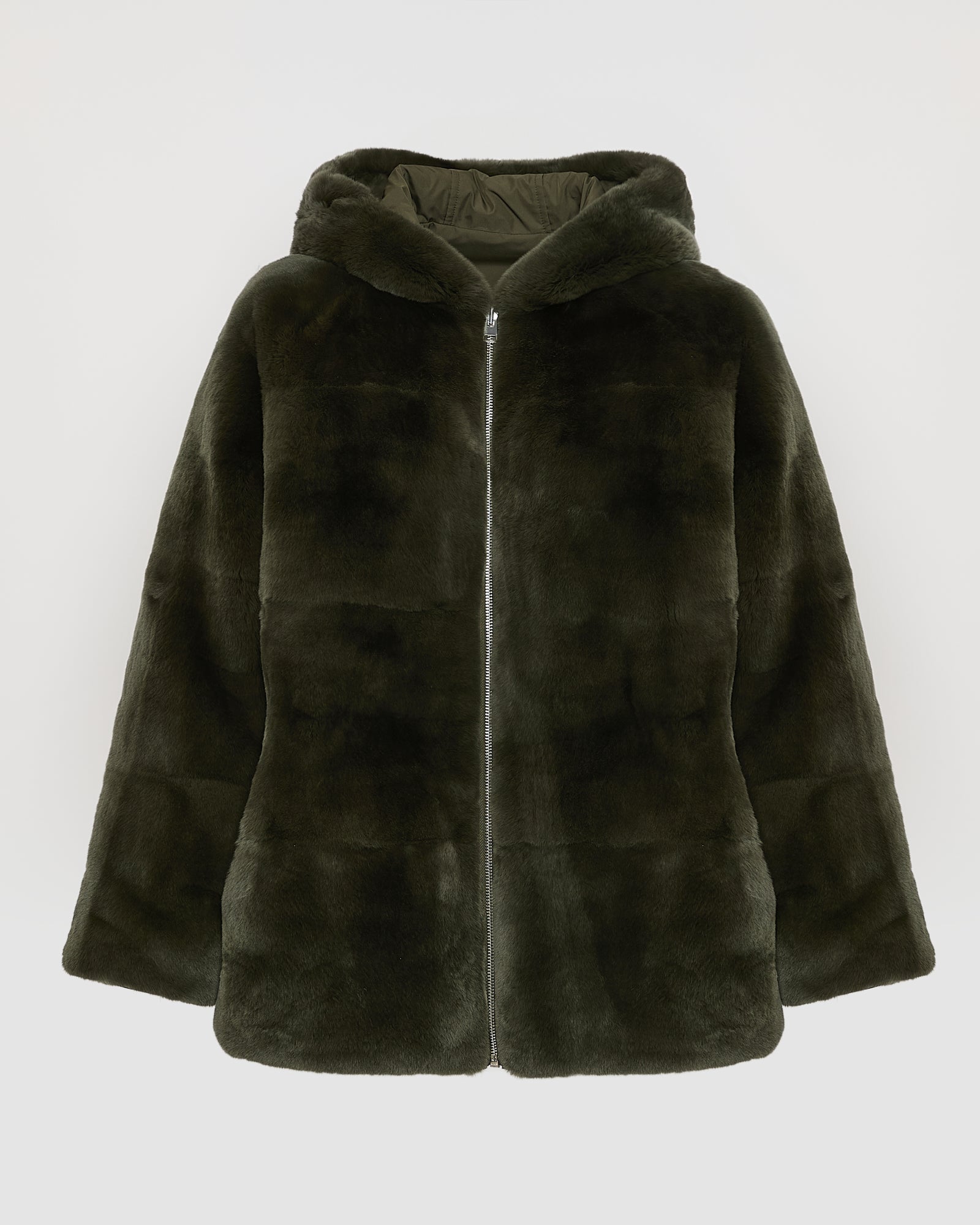 Reversible hooded jacket in rabbit rex fur and technical fabric - Yves Salomon