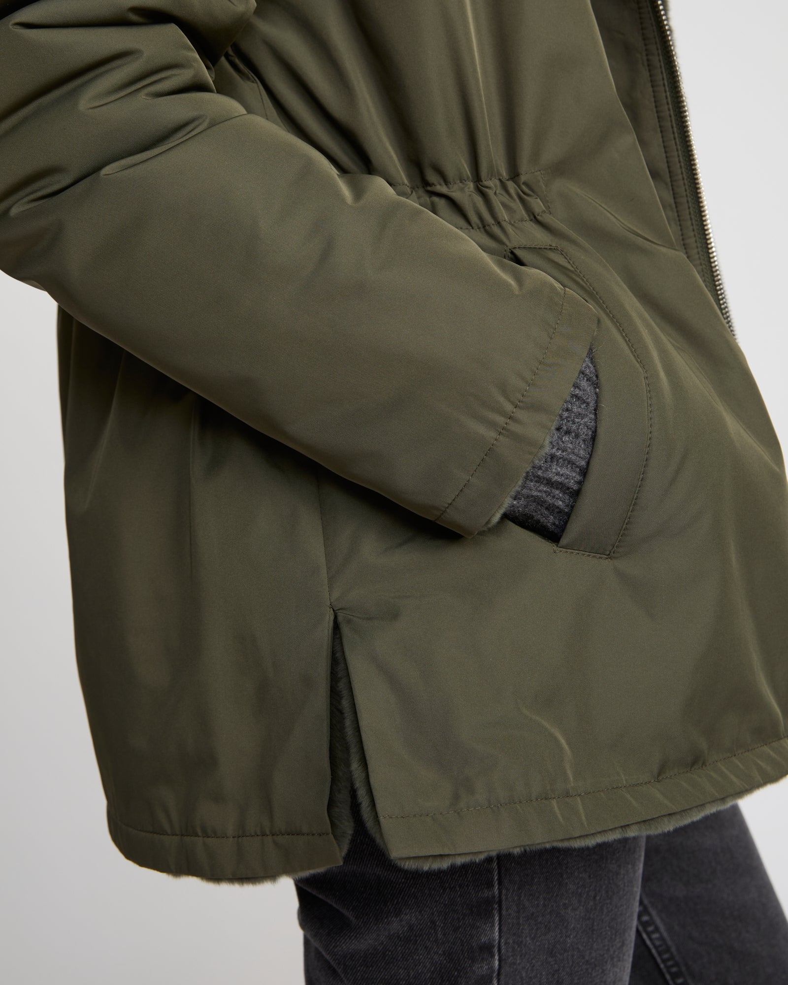 Reversible hooded jacket in rabbit rex fur and technical fabric - Yves Salomon