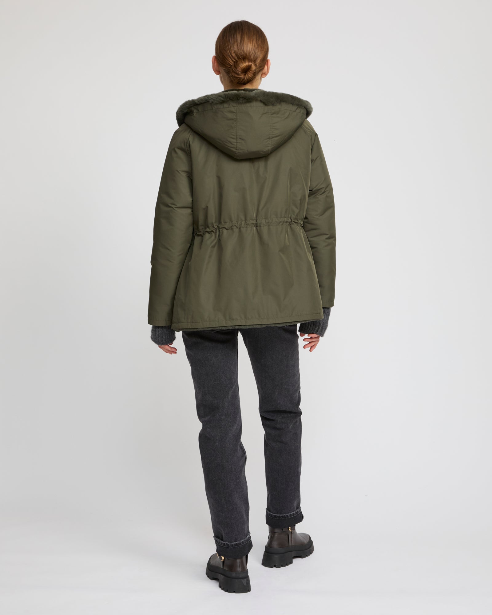 Reversible hooded jacket in rabbit rex fur and technical fabric - Yves Salomon