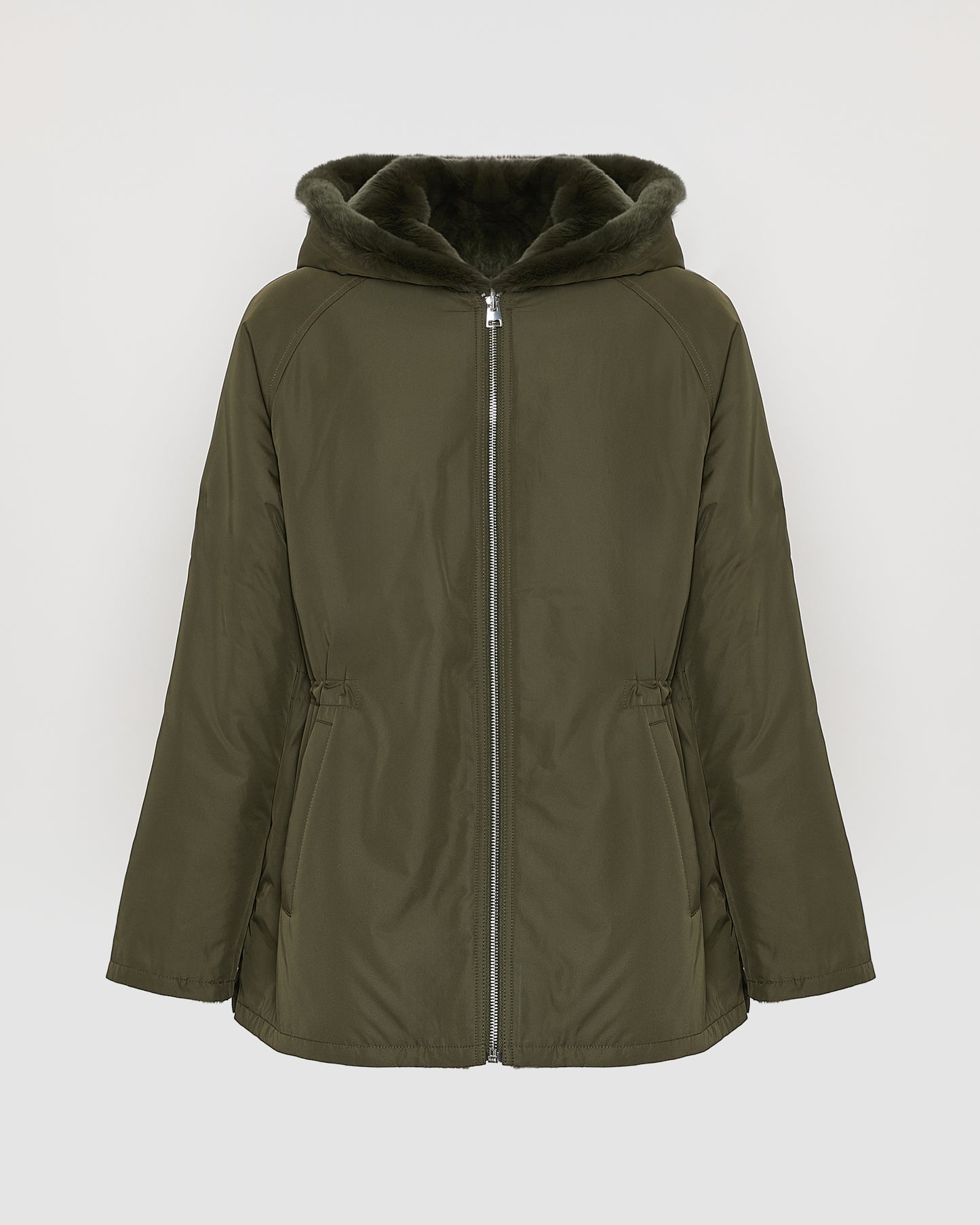 Reversible hooded jacket in rabbit rex fur and technical fabric - Yves Salomon