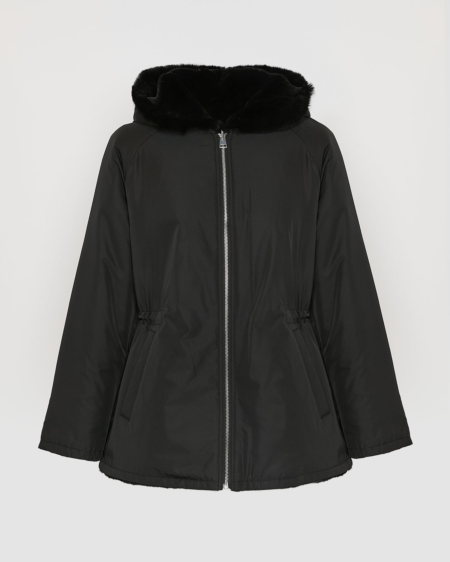 Reversible hooded jacket in rabbit rex fur and technical fabric - Yves Salomon