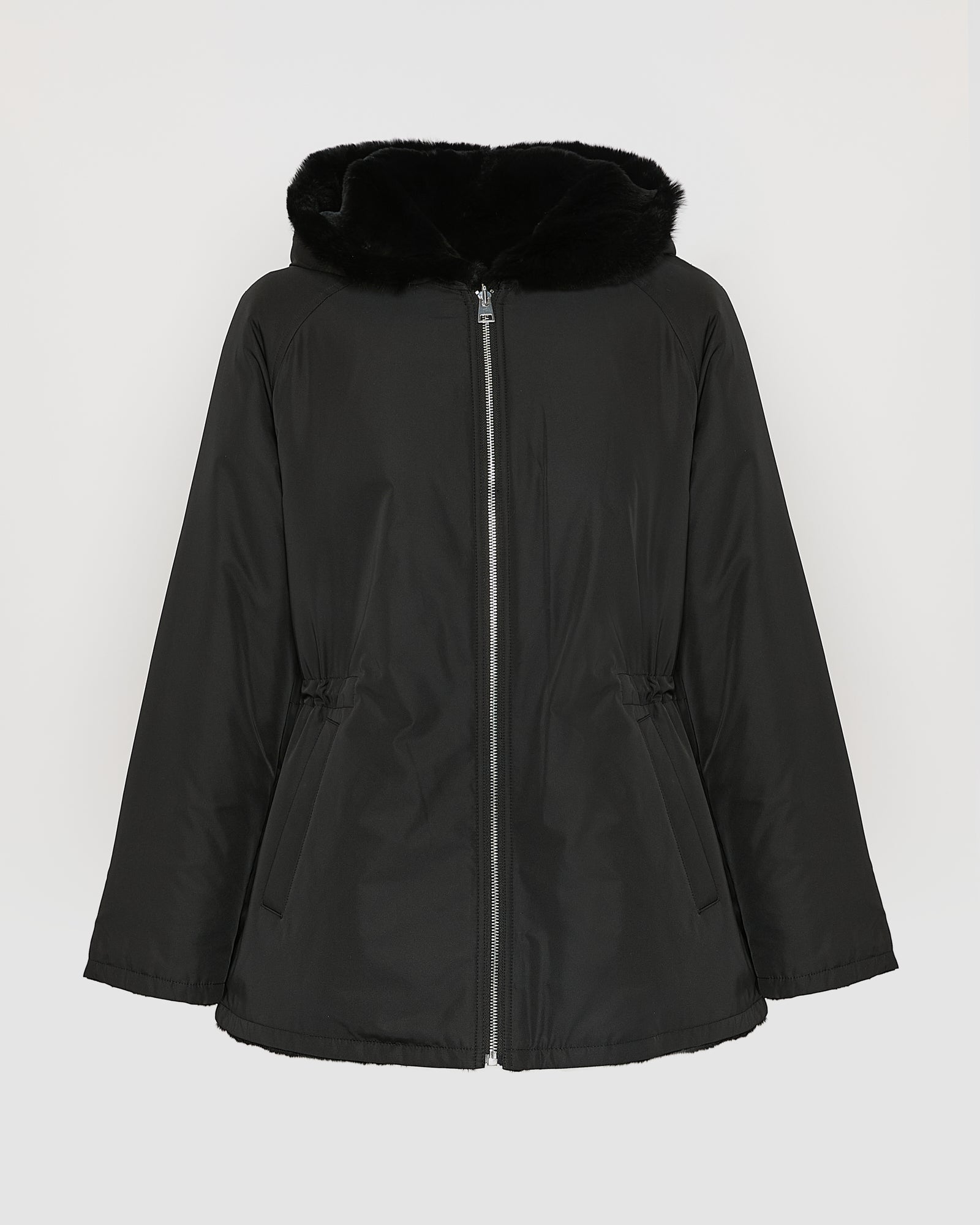 Reversible hooded jacket in rabbit rex fur and technical fabric - Yves Salomon
