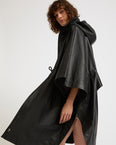 Waterproof lamb leather hooded cape parka