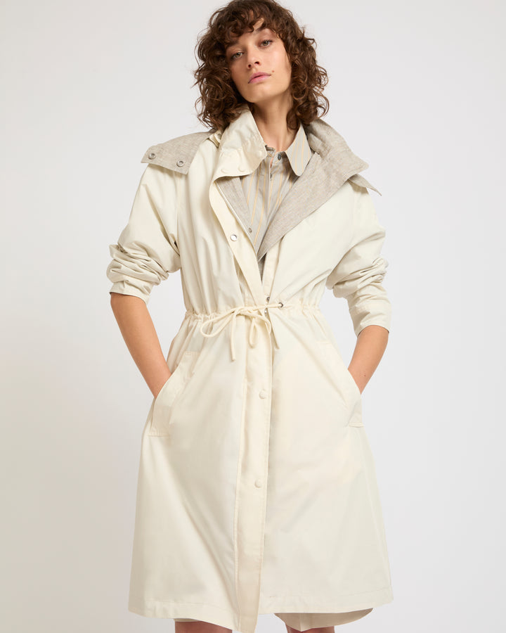 Parka in linen reversible waterproof technical fabric