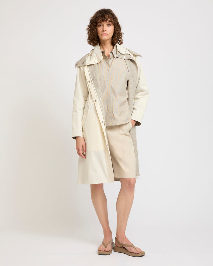 Parka in linen reversible waterproof technical fabric