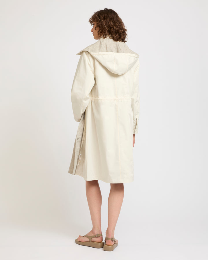 Parka in linen reversible waterproof technical fabric