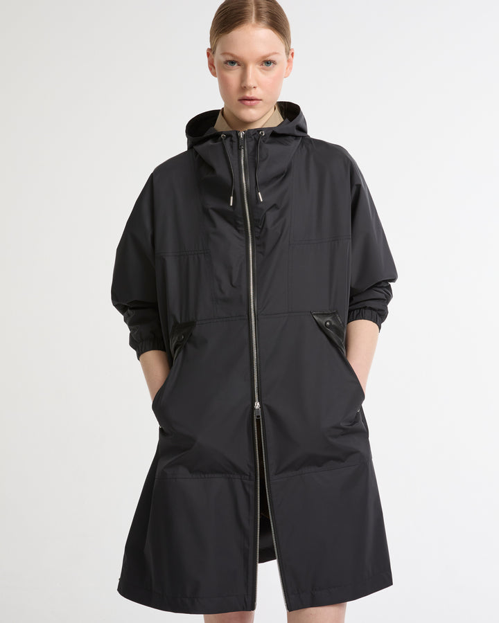 Hooded parka in waterproof technical fabric