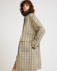 Check pattern jacquard fabric parka with leather collar