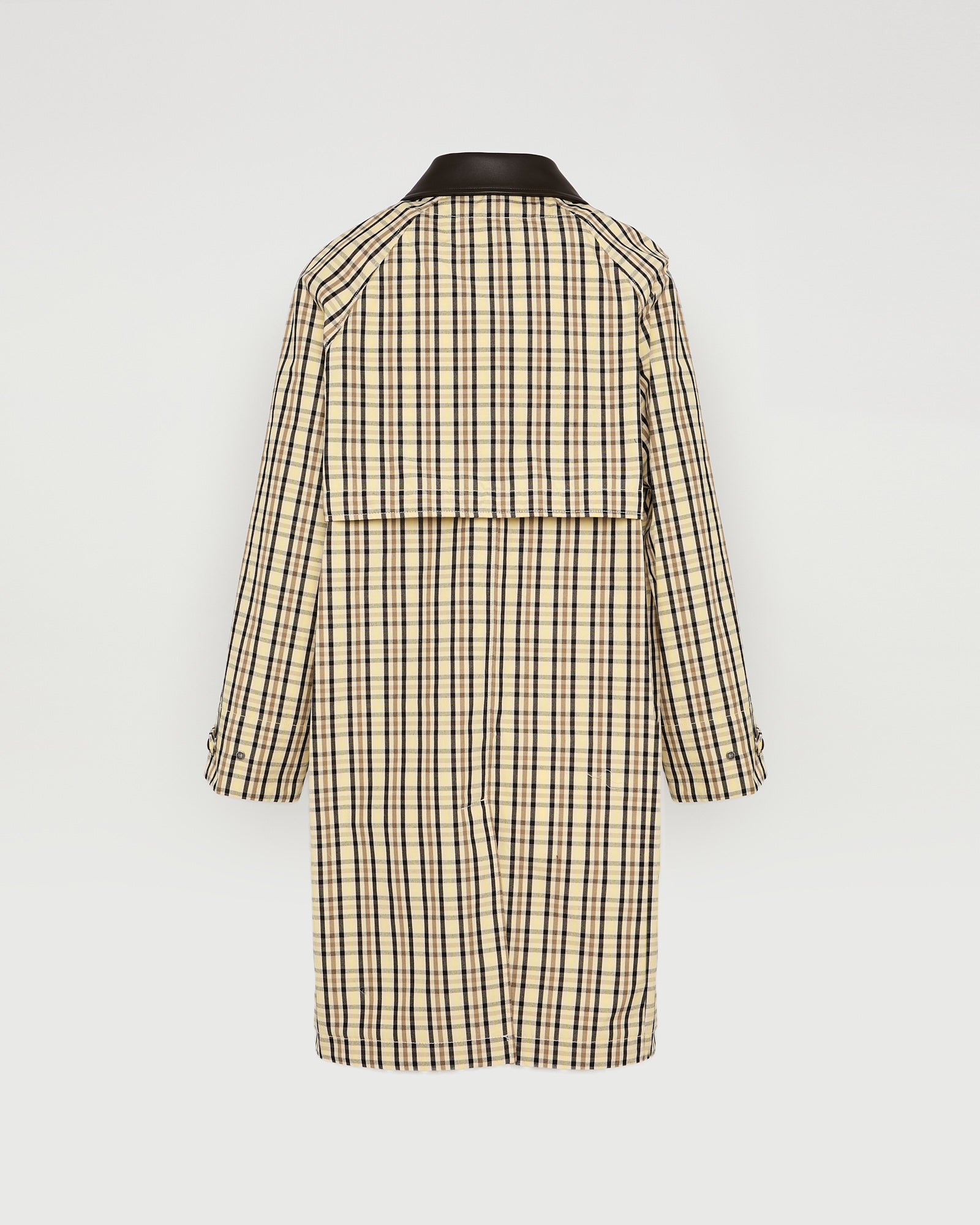 Check pattern jacquard fabric parka with leather collar -Summer sale - Yves Salomon