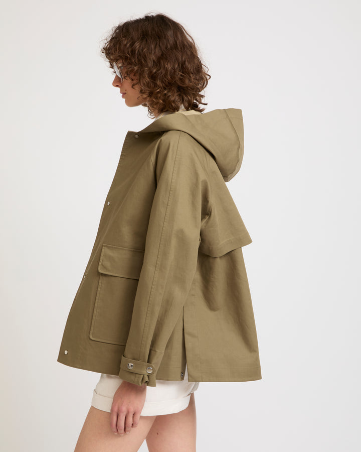 Hooded parka in two-tone double-sided cotton