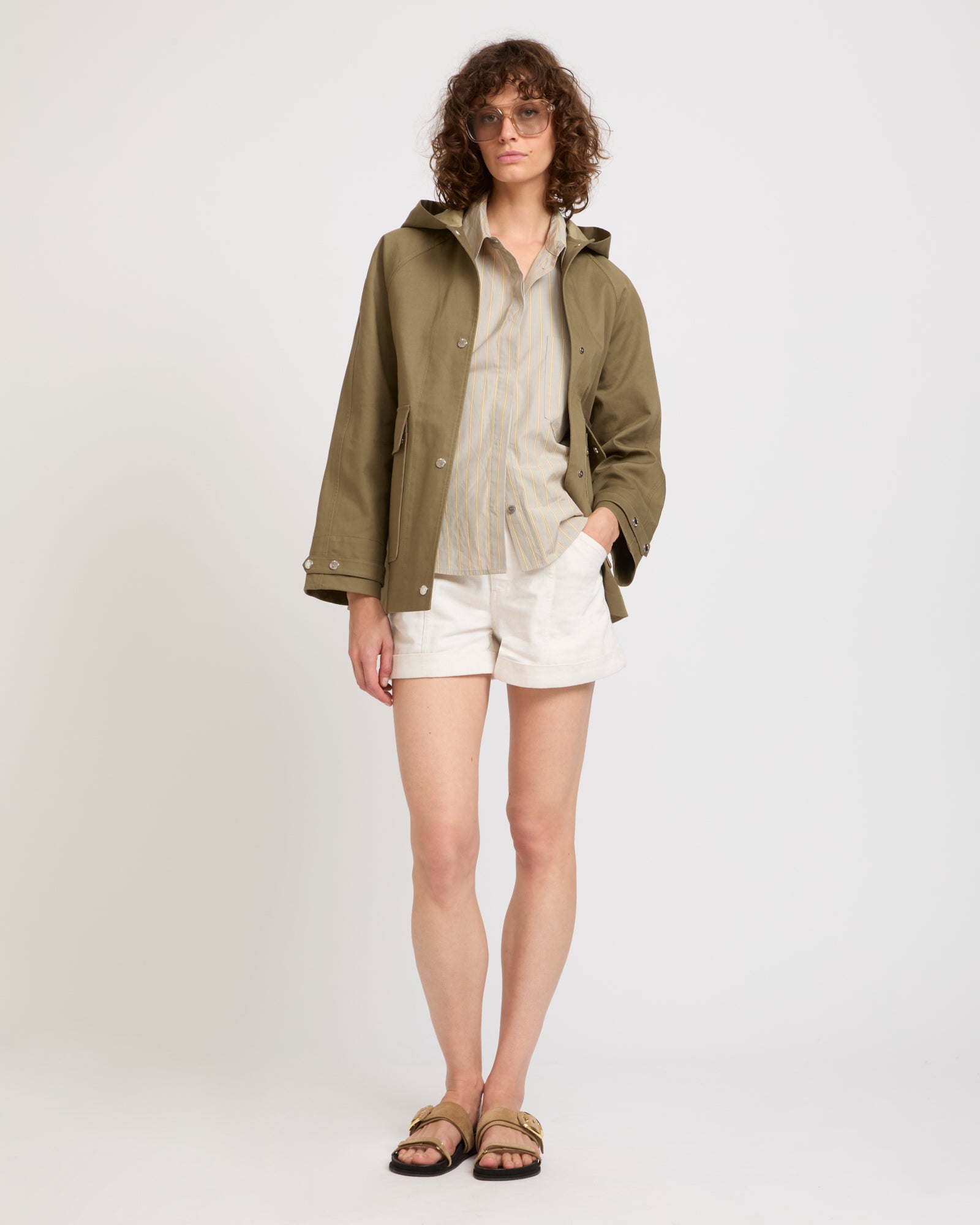 Hooded parka in two-tone double-sided cotton
