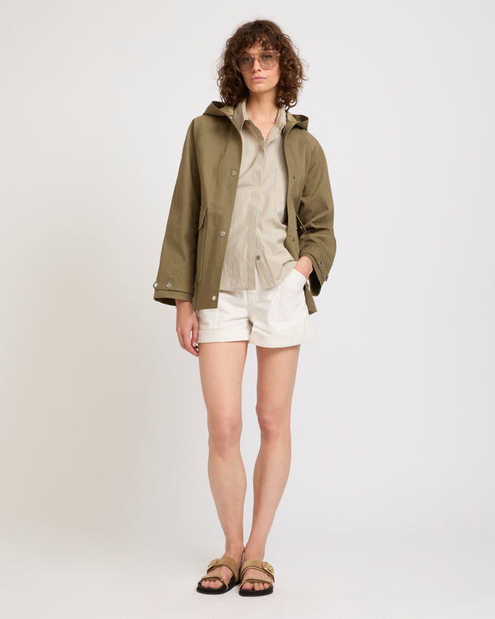 Hooded parka in two-tone double-sided cotton