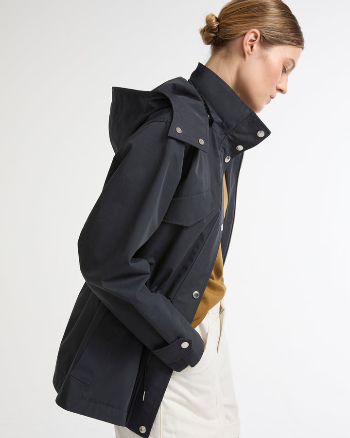 Safari parka in waterproof cotton-blend and leather
