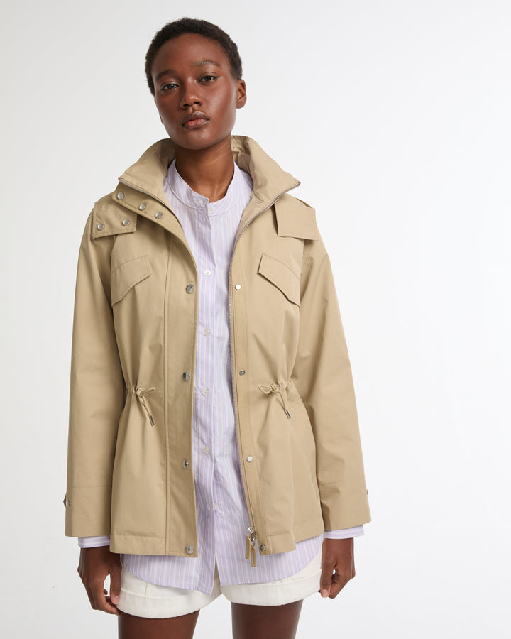 Safari parka in waterproof cotton-blend and leather