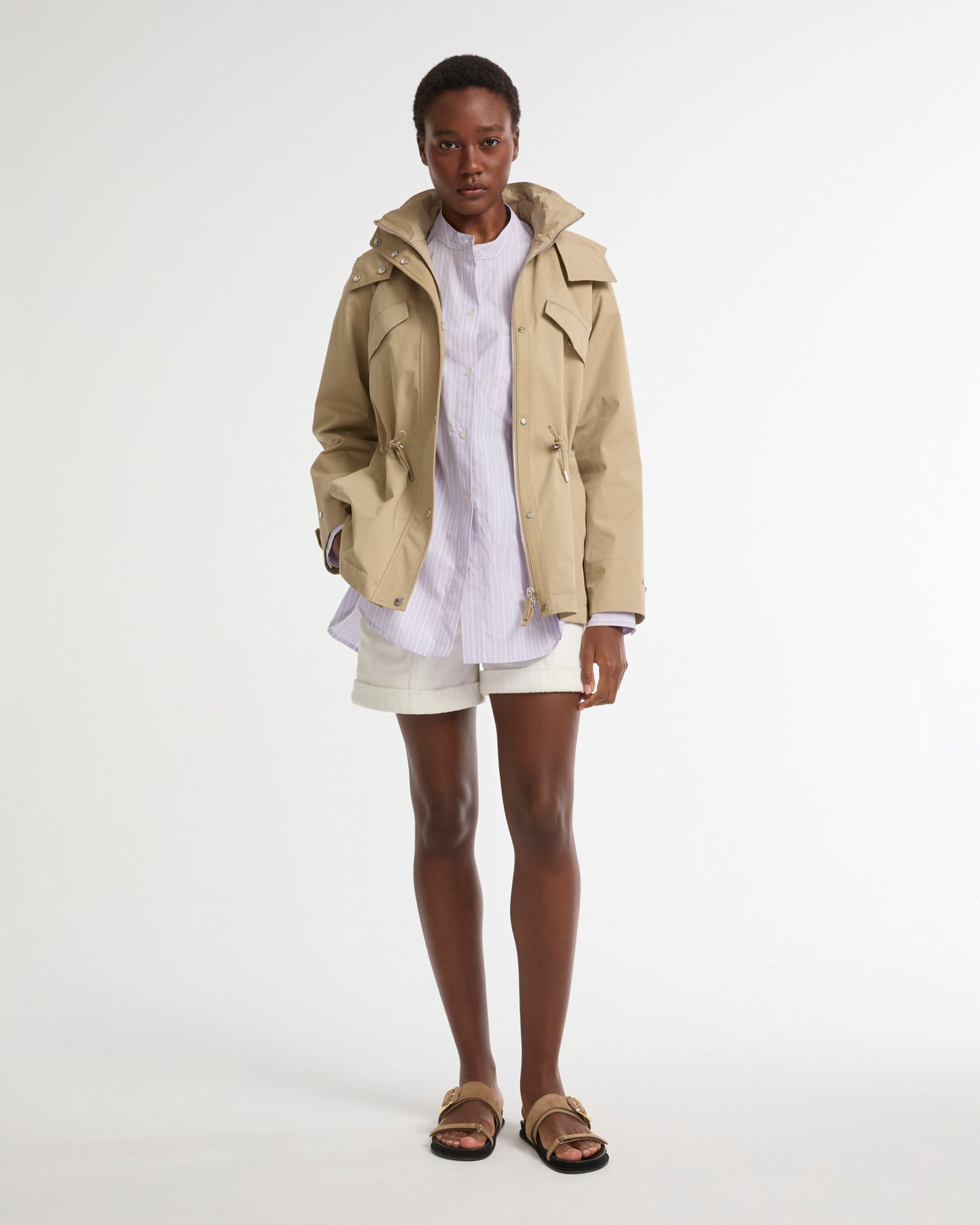 Safari parka in waterproof cotton-blend and leather
