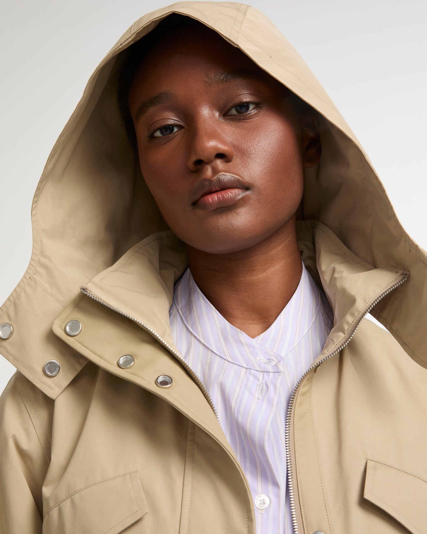 Safari parka in waterproof cotton-blend and leather