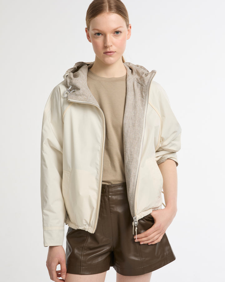Reversible hooded jacket in technical fabric / linen
