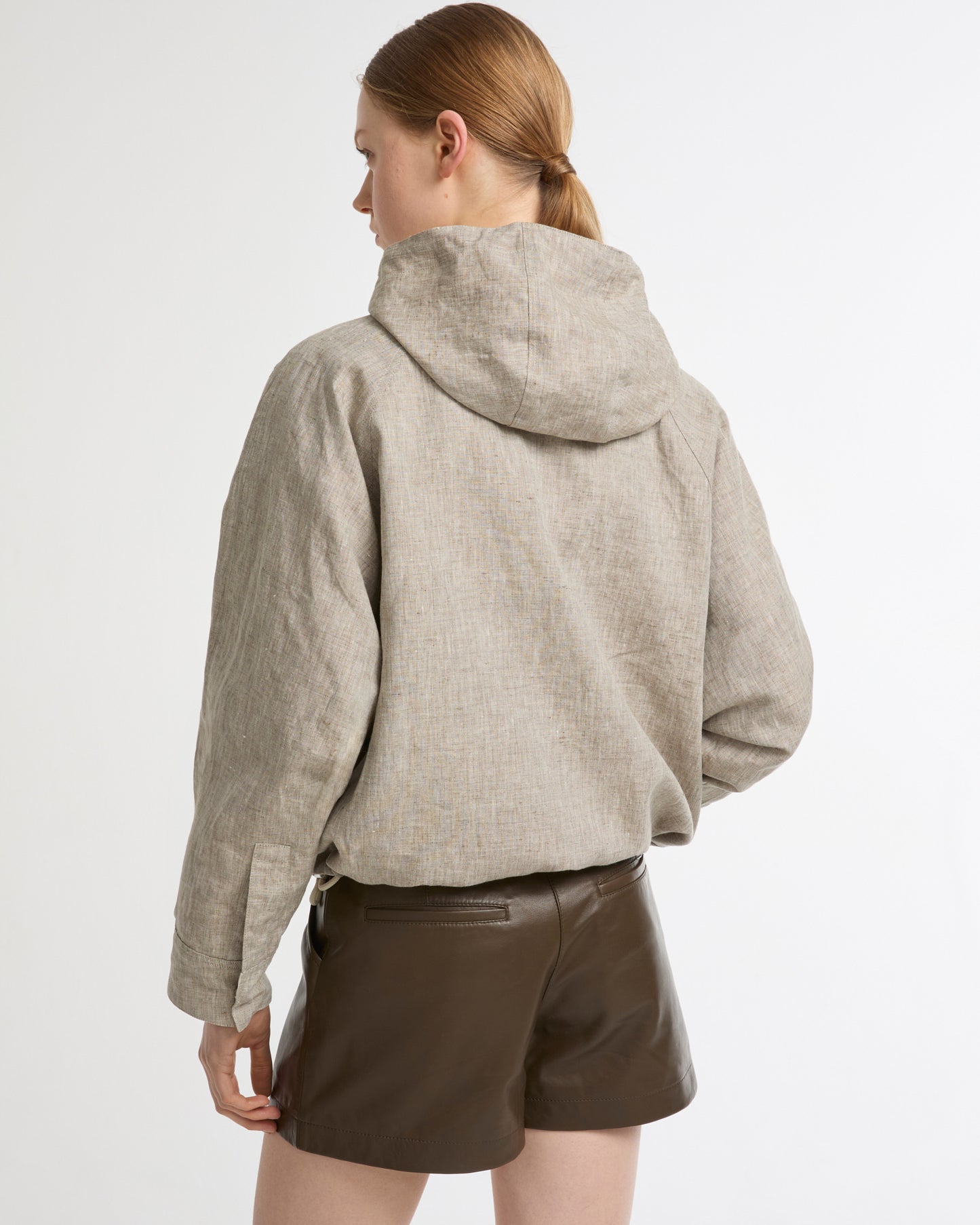 Reversible hooded jacket in technical fabric / linen