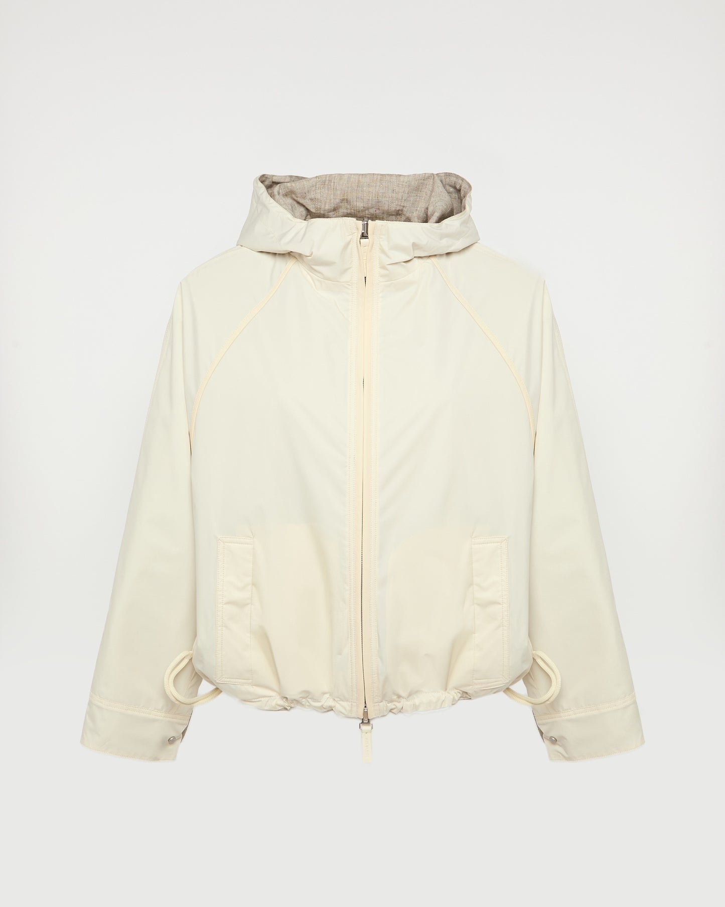 Reversible hooded jacket in technical fabric / linen