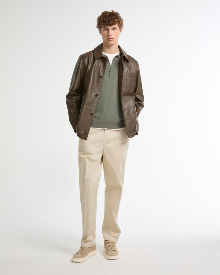 Overshirt-style lambskin leather jacket