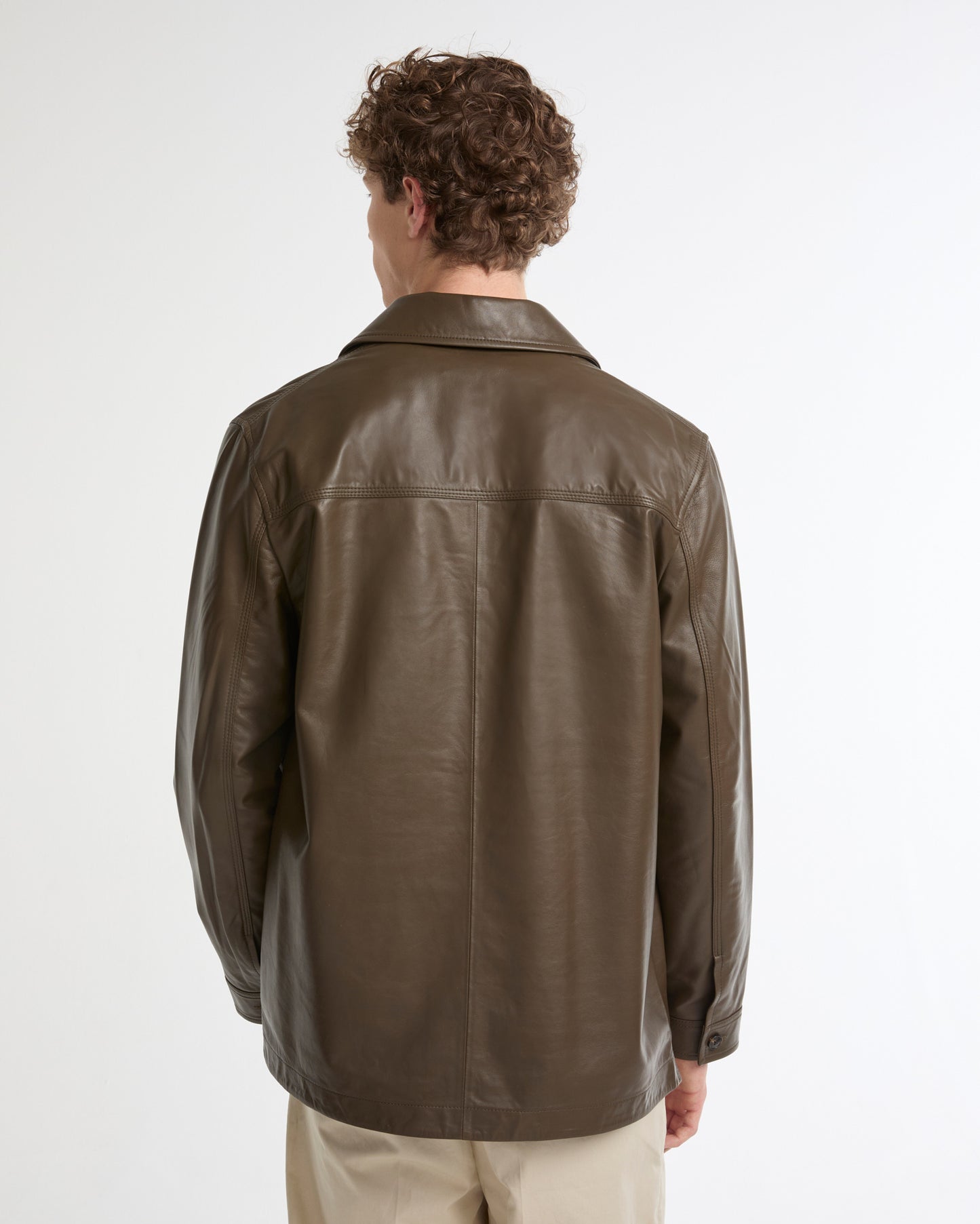 Overshirt-style lambskin leather jacket