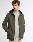 Hooded jacket in cool wool-look technical fabric