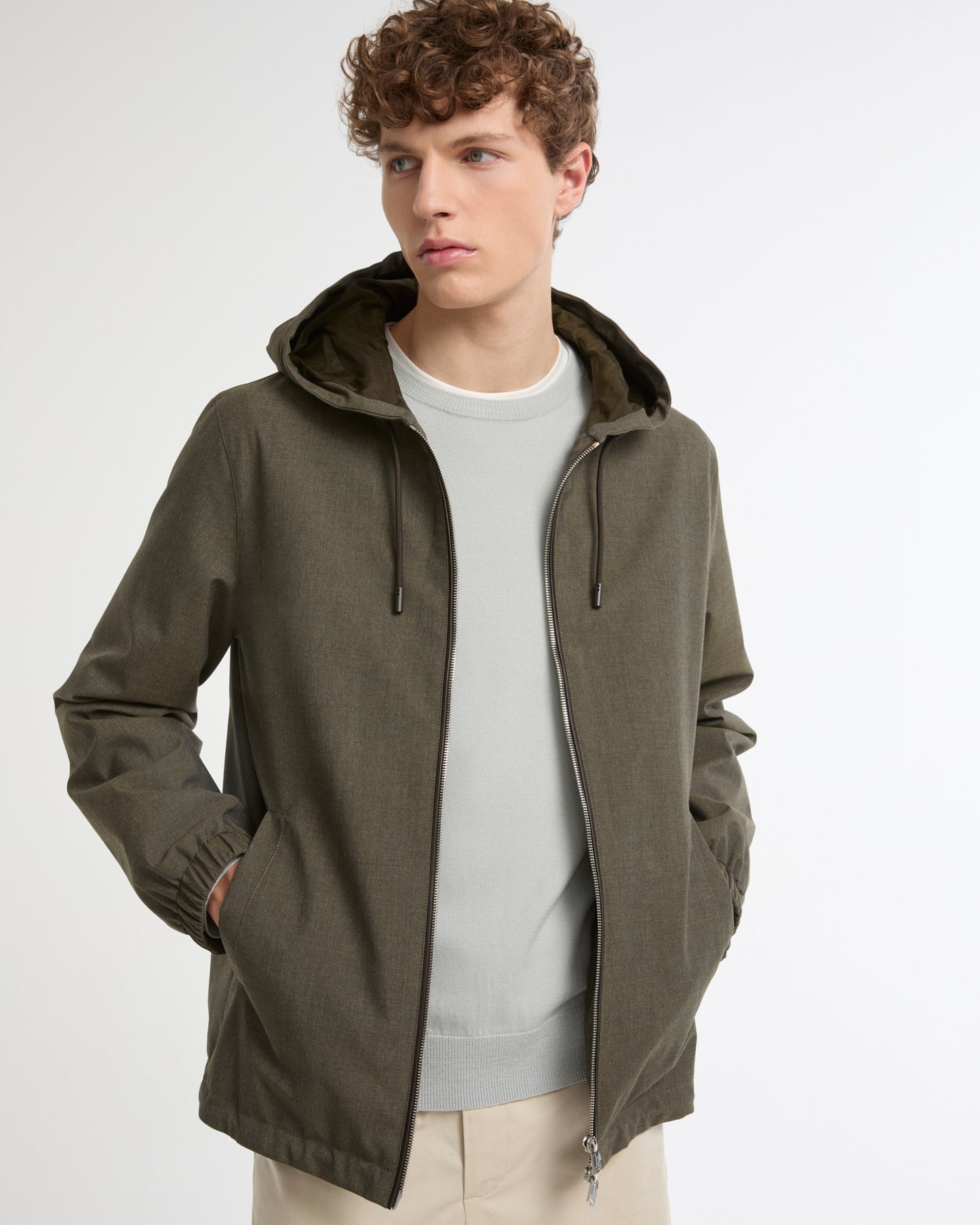 Hooded jacket in cool wool-look technical fabric