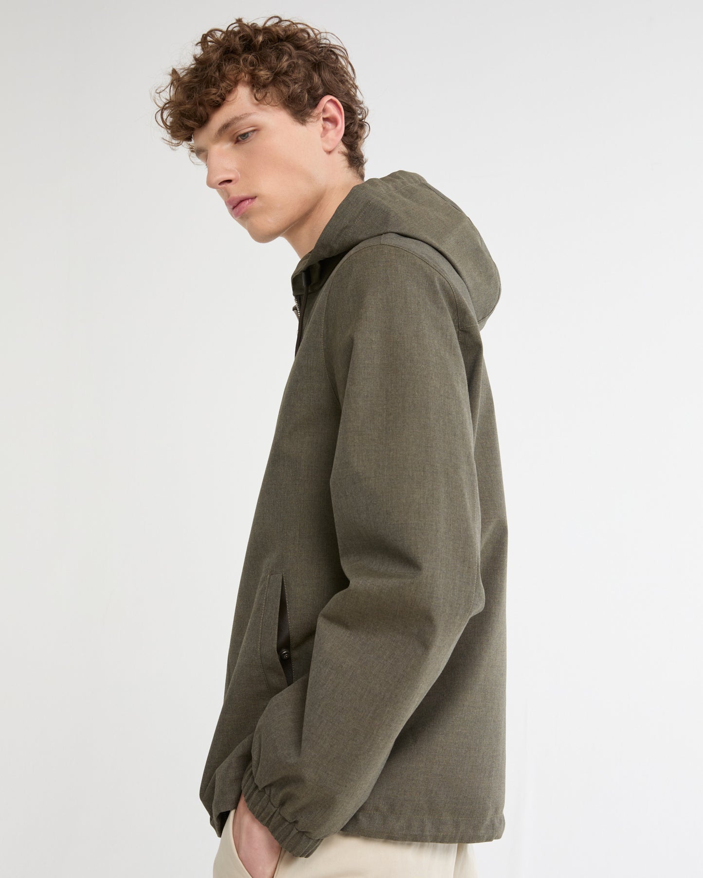 Hooded jacket in cool wool-look technical fabric