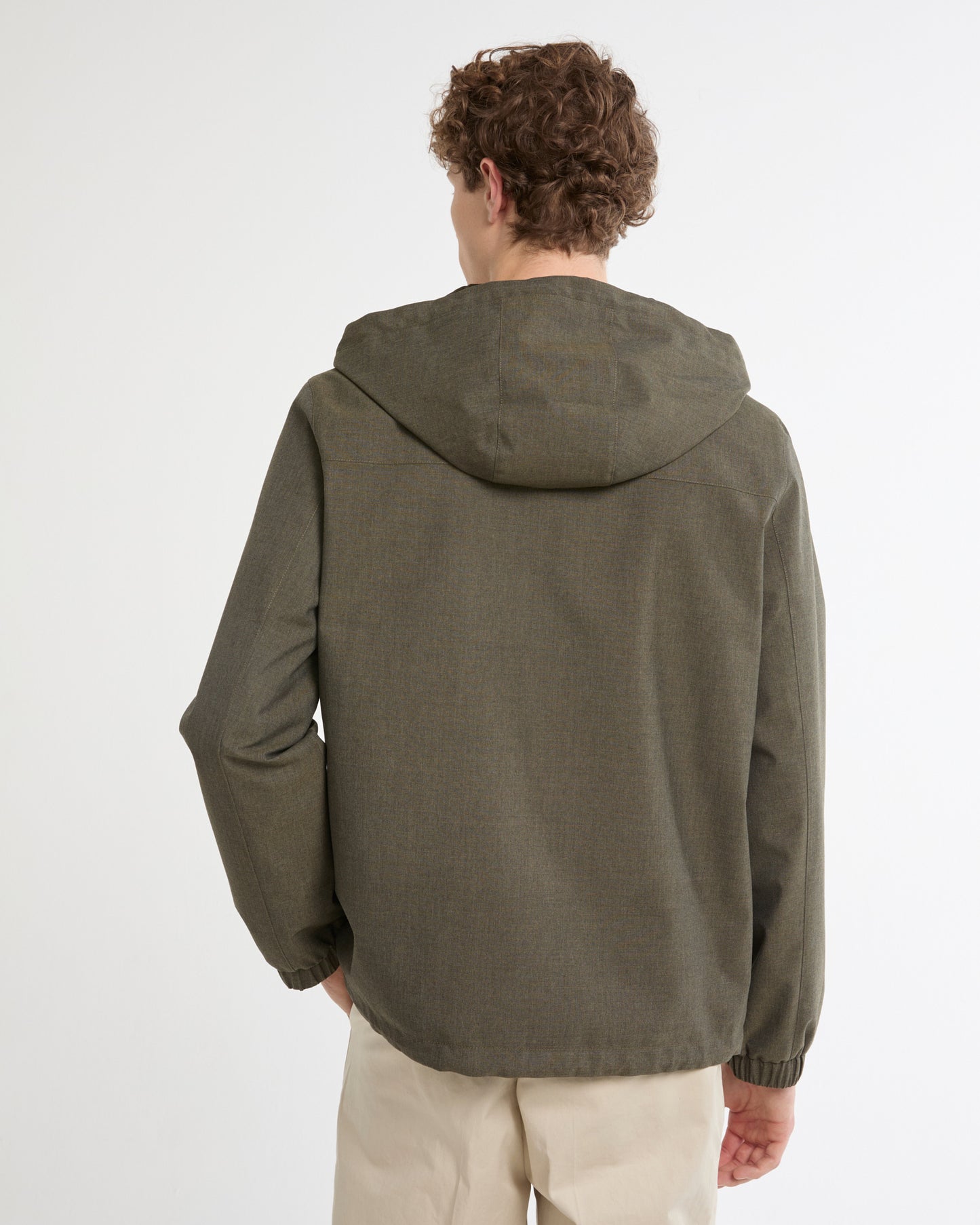 Hooded jacket in cool wool-look technical fabric