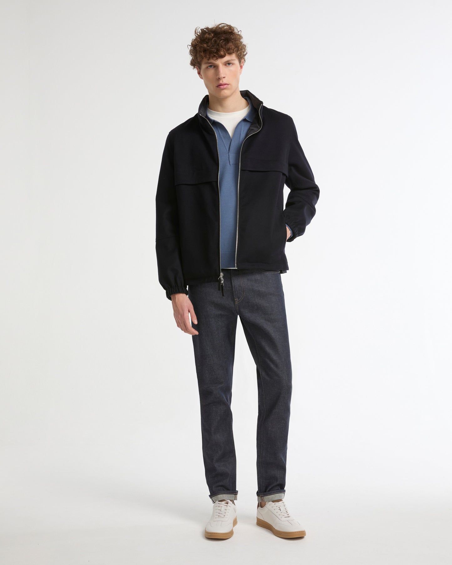 Reversible jacket in cashmere blend and technical fabric
