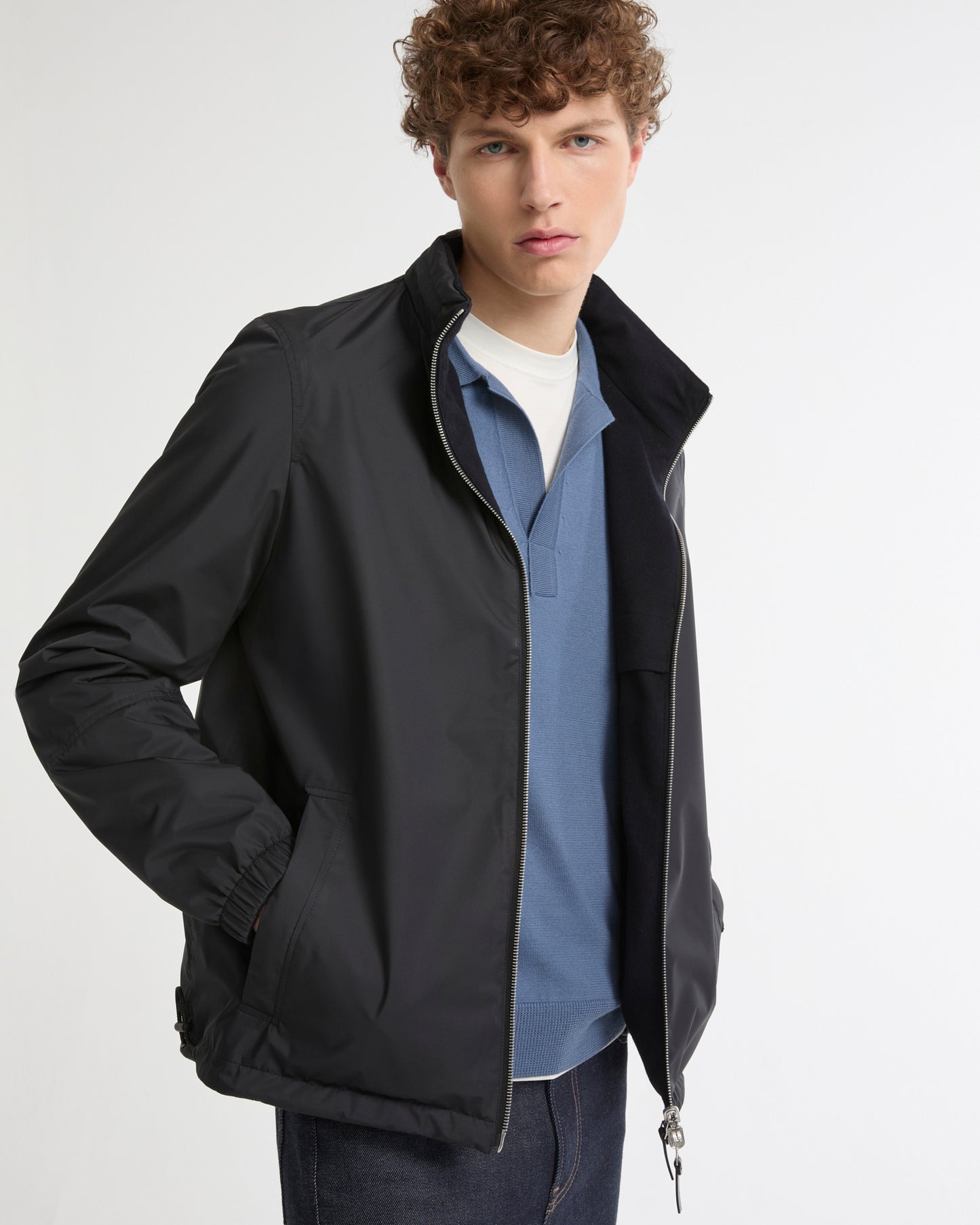Reversible jacket in cashmere blend and technical fabric