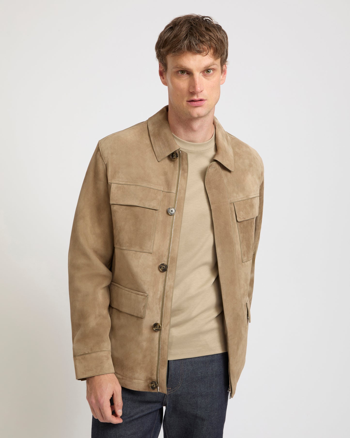 Suede-finish calfskin safari jacket
