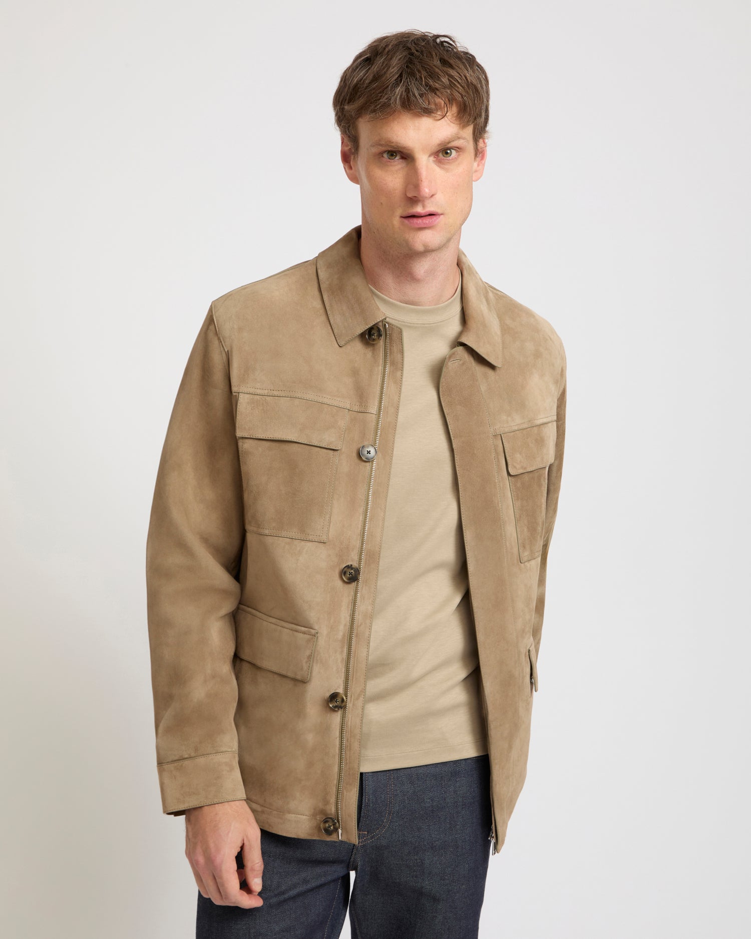 Suede-finish calfskin safari jacket -Summer sale - Yves Salomon