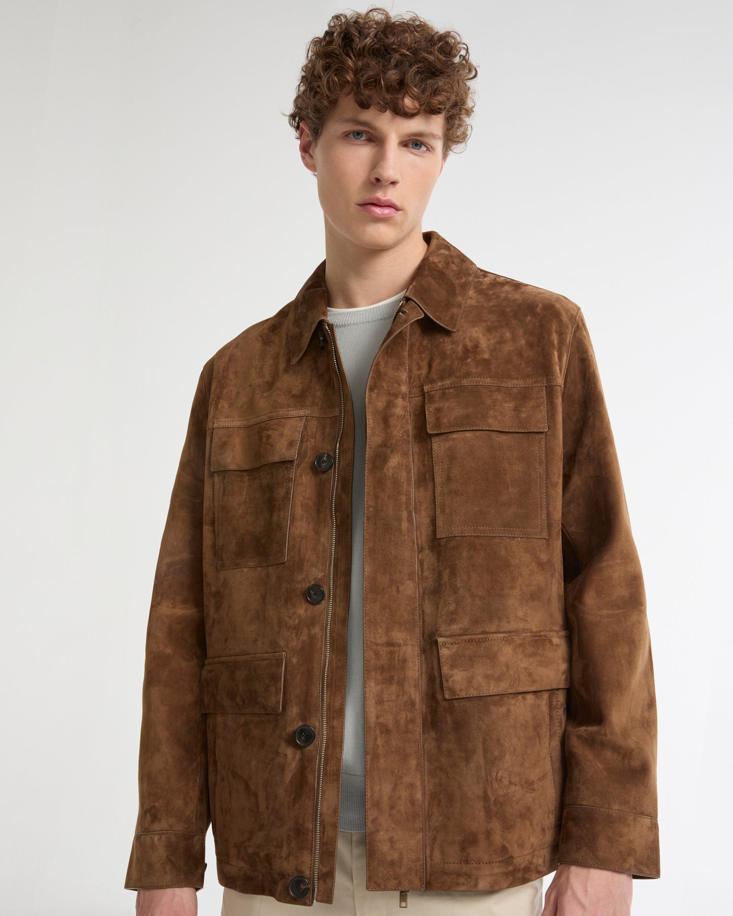 Suede-finish calfskin safari jacket