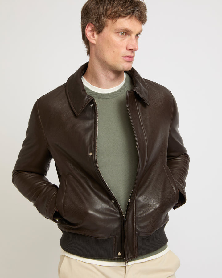 Aviator jacket in natural grain lamb leather