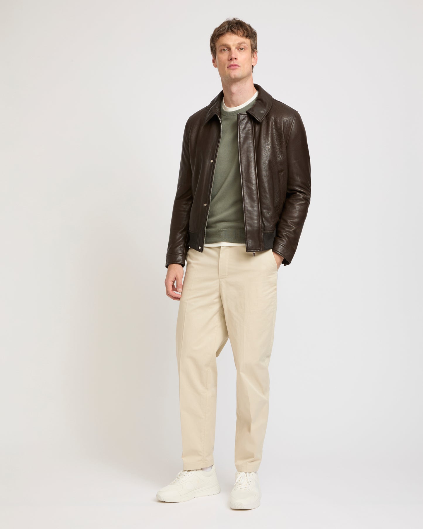 Aviator jacket in natural grain lamb leather