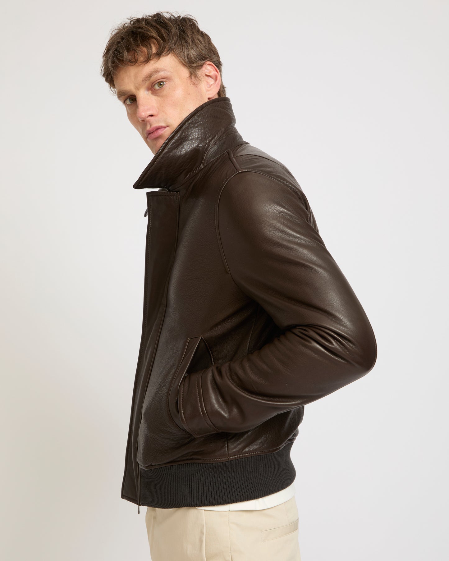 Aviator jacket in natural grain lamb leather