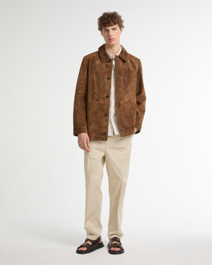 Suede-finish calfskin shirt jacket