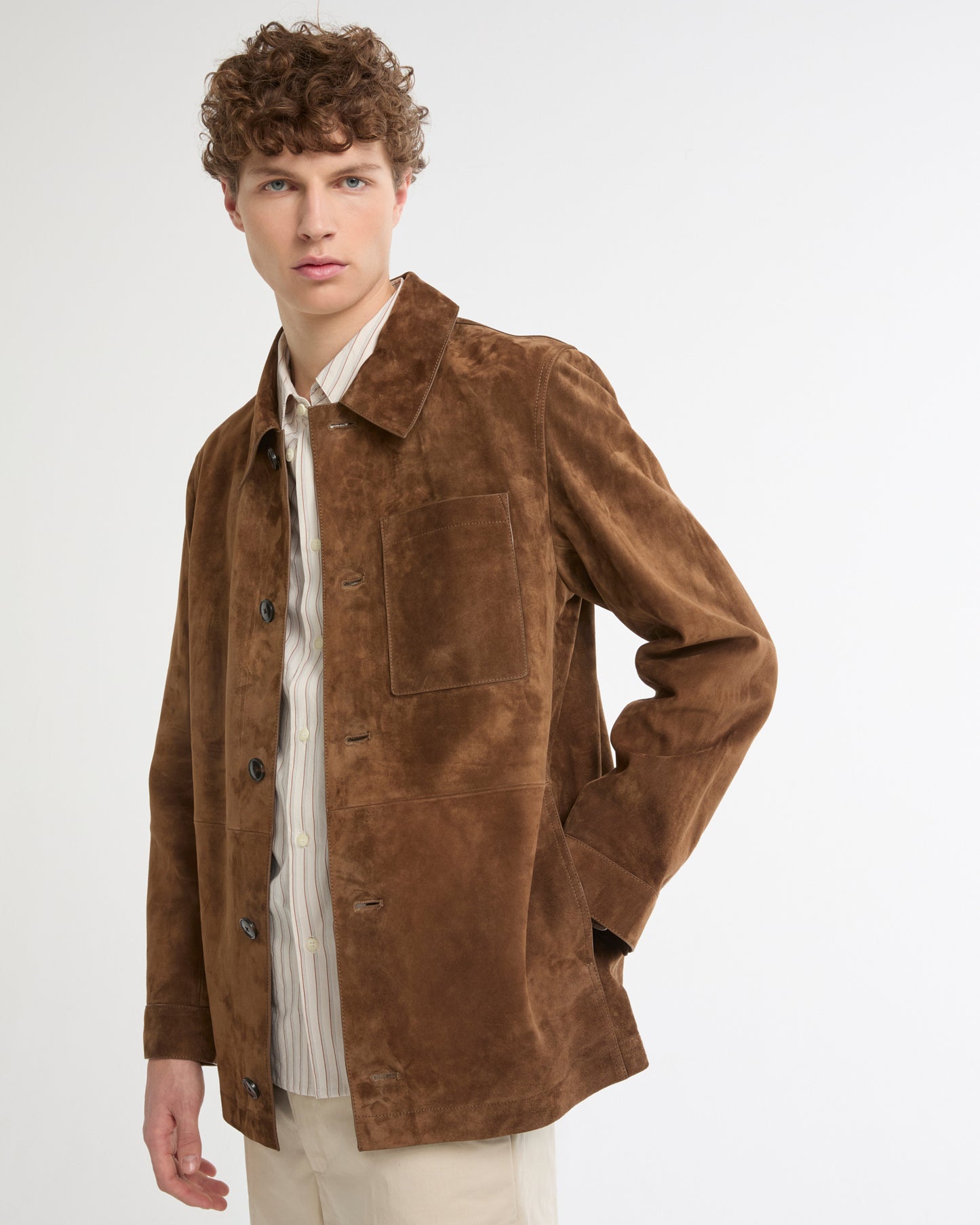 Suede-finish calfskin shirt jacket
