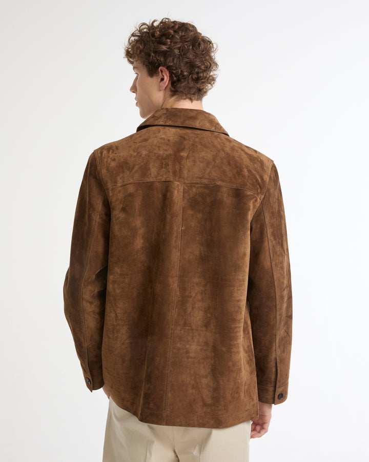 Suede-finish calfskin shirt jacket